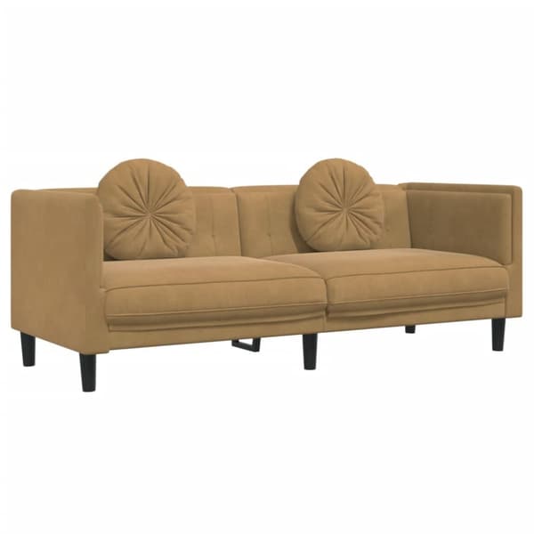 sofasæt 2 dele med puder velour brun