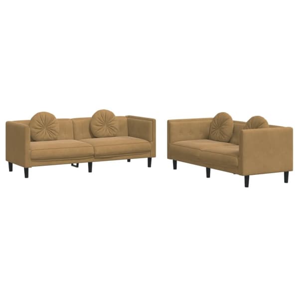 sofasæt 2 dele med puder velour brun