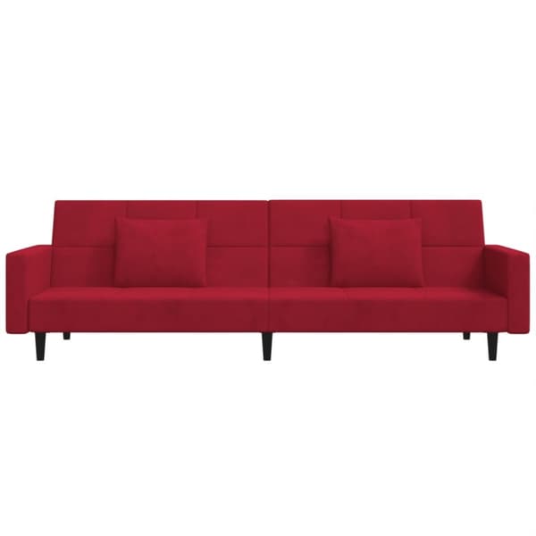 Bäddsoffa 2-sits med två kuddar vinröd sammet