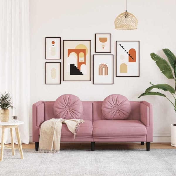 vidaXL Soffa med kuddar 2-sits rosa sammet