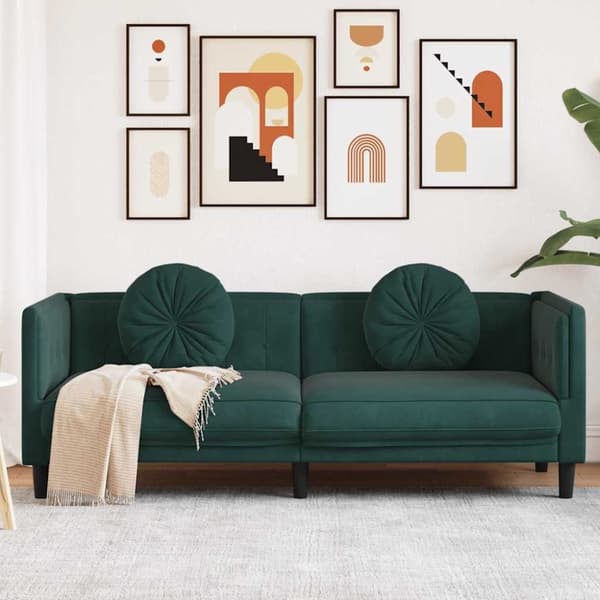 vidaXL 3-personers sofa med hynder velour mørkegrøn