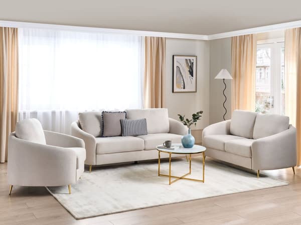 Sofa Lysegrå Stoff Møbeltrekk Gull Ben 2-seters Loveseat Retro