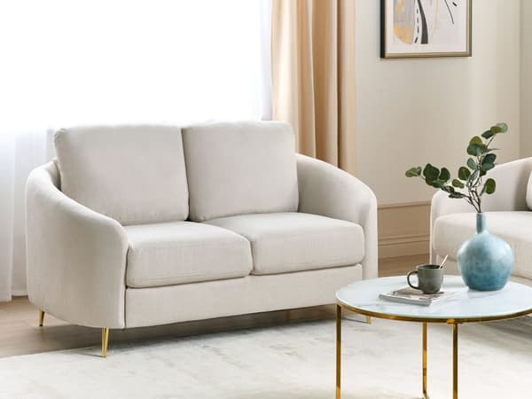 Sofa Lysegrå Stoff Møbeltrekk Gull Ben 2-seters Loveseat Retro