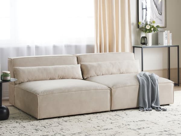 Moduuliosa beige sametti kangas verhoilu 2 hengelle mustat jalat modulaarinen moderni tyyli