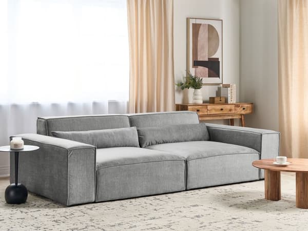 2-seters Modulær Sofa Grå Seksjonssofa Stoff med Svarte Ben Moderne Stue