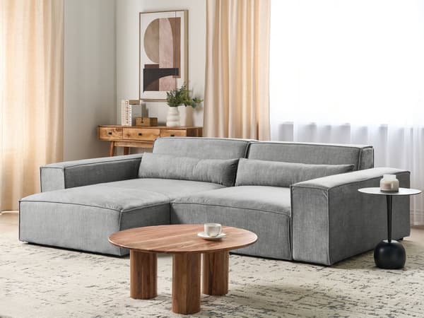 Høyrehånds 2-seters Modulær Hjørnesofa Grå Seksjonssofa Stoff med Svarte Ben Moderne Stue