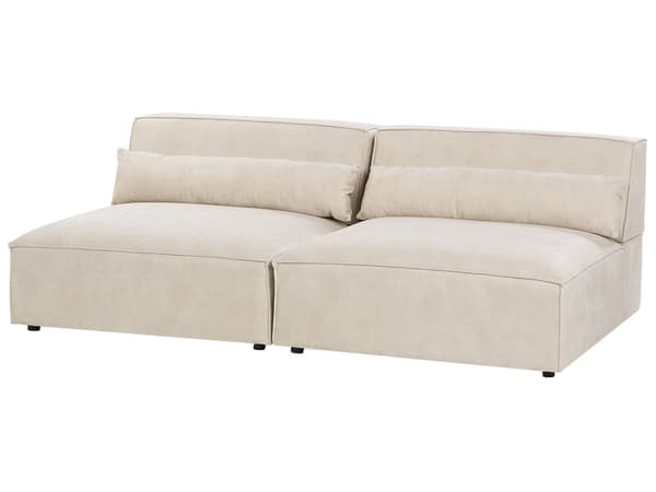 2-seters Armløs Modulær Sofa Beige Seksjonssofa Fløyel med Svarte Ben Moderne Stue