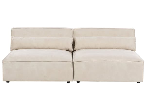 2-seters Armløs Modulær Sofa Beige Seksjonssofa Fløyel med Svarte Ben Moderne Stue