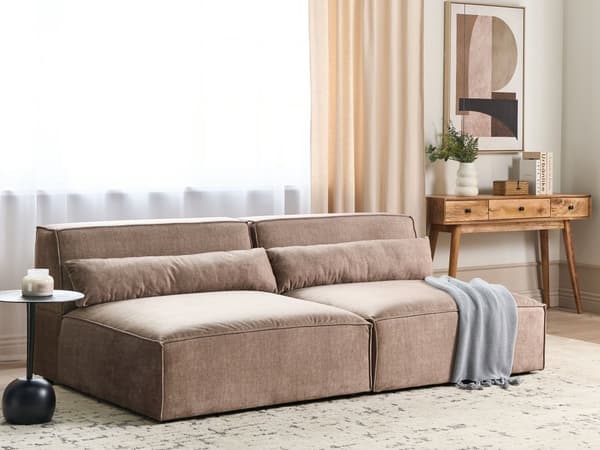 2-seters Armløs Modulær Sofa Brun Seksjonssofa Stoff med Svarte Ben Moderne Stue