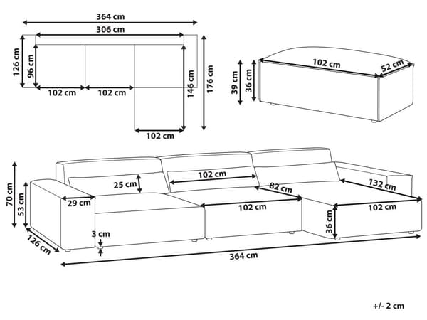Moduulikulmasohva ja rahi harmaa polyesteri kangas verhoilu vasenk. 3 hengelle modulaarinen moderni tyyli