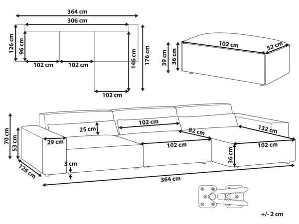 Moduulikulmasohva ja rahi harmaa polyesteri kangas verhoilu vasenk. 3 hengelle modulaarinen moderni tyyli
