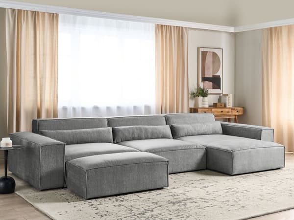 Moduulikulmasohva ja rahi harmaa polyesteri kangas verhoilu vasenk. 3 hengelle modulaarinen moderni tyyli