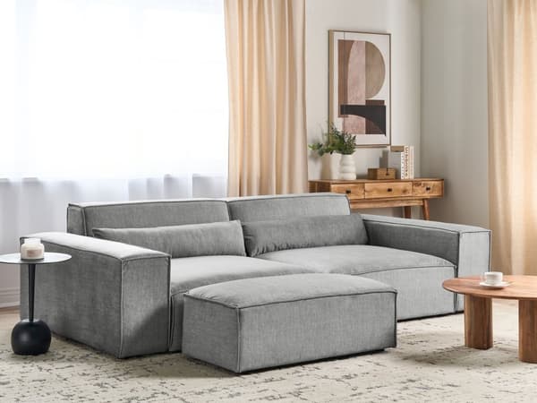 Moduulisohva ja rahi harmaa polyesteri kangas verhoilu 2 hengelle modulaarinen moderni tyyli