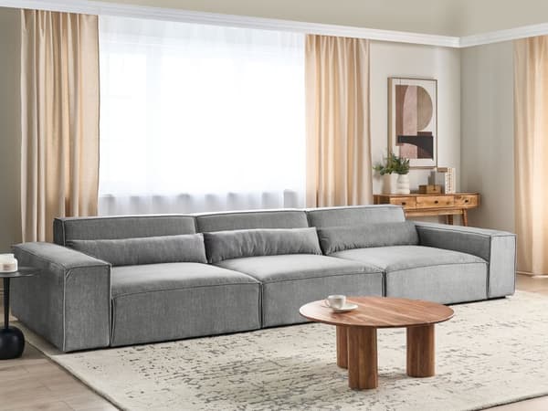 Moduulisohva harmaa polyesteri kangas verhoilu 3 hengelle modulaarinen moderni tyyli