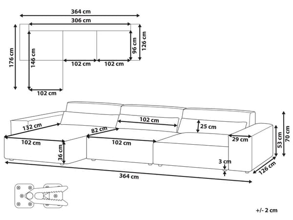 Moduulikulmasohva harmaa polyesteri kangas verhoilu oikea 3 hengelle modulaarinen moderni tyyli