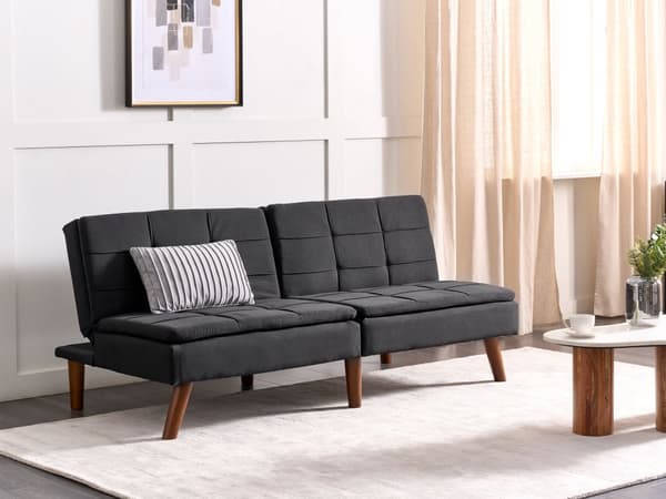 Sovesofa Svart 3-seter Quiltet møbeltrekk Click Clack Delt rygg Metallben
