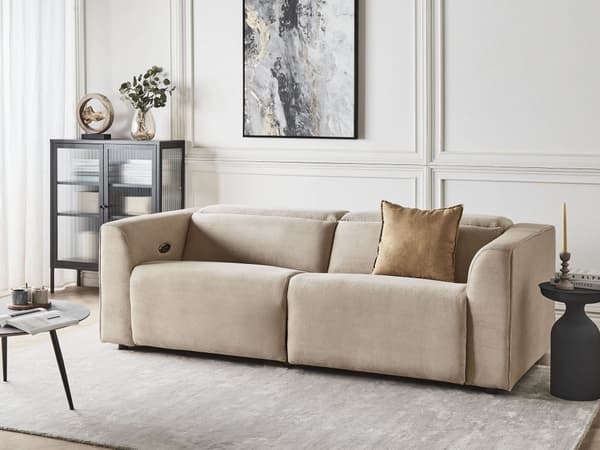 Elektrisk elektrisk hvilestol Sofa Sandbeige Kordfløyel 2 seter Justerbar Fotstøtte og Nakkestøtte med USB-port