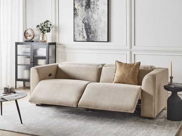 Elektrisk elektrisk hvilestol Sofa Sandbeige Kordfløyel 2 seter Justerbar Fotstøtte og Nakkestøtte med USB-port