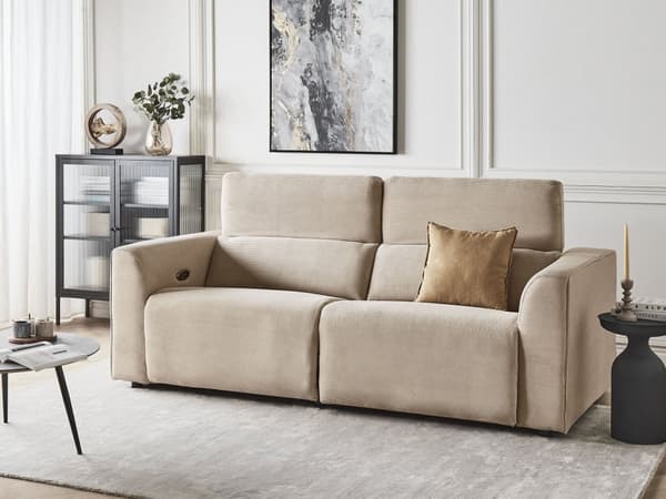 Elektrisk elektrisk hvilestol Sofa Sandbeige Kordfløyel 2 seter Justerbar Fotstøtte og Nakkestøtte med USB-port