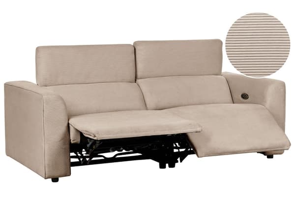 Elektrisk elektrisk hvilestol Sofa Sandbeige Kordfløyel 2 seter Justerbar Fotstøtte og Nakkestøtte med USB-port