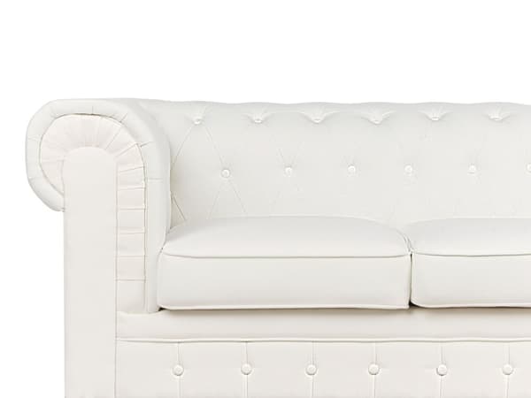Chesterfield Sofa Off-white Stoff Møbeltrekk Mørkt Tre Ben 3-seters