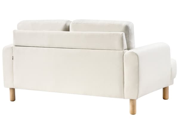 Sohva luonnonvalkoinen kangas verhoiltu puujalat kahdelle nappikoristeltu olohuoneen retro minimalistinen tyyli
