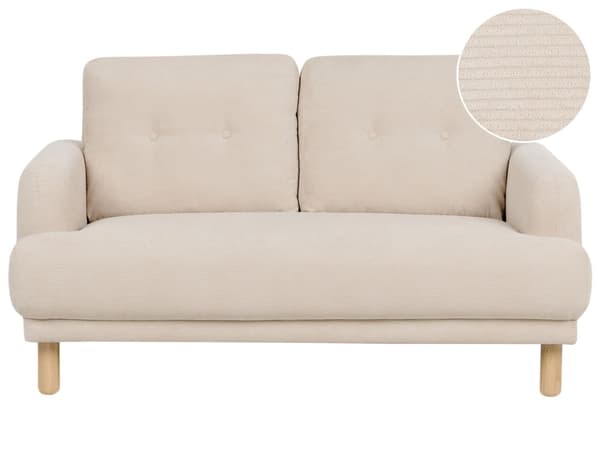 Sohva beige vakosametti verhoiltu puujalat kahdelle nappikoristeltu olohuoneen retro minimalistinen tyyli