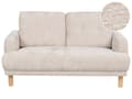 Pikkukuva 1 / 11: Sohva beige bukleekangas verhoiltu puujalat kahdelle nappikoristeltu olohuoneen retro minimalistinen tyyli