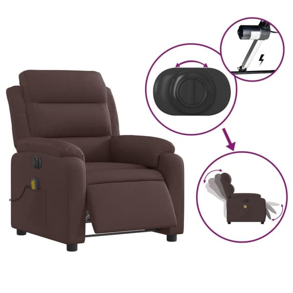 vidaXL Elektrisk massagefåtölj mörkbrun tyg