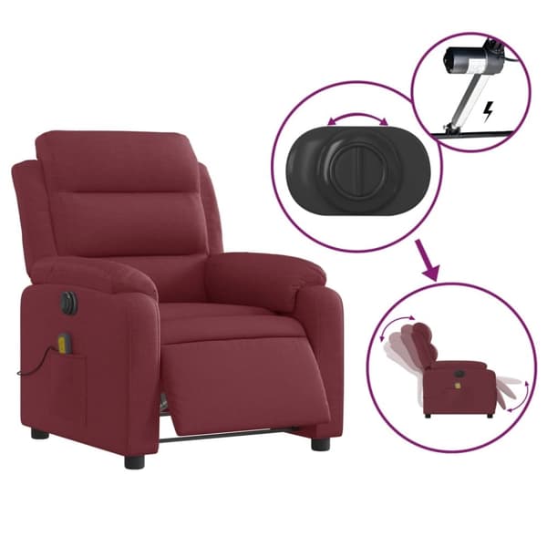 vidaXL Elektrisk massagefåtölj vinröd tyg