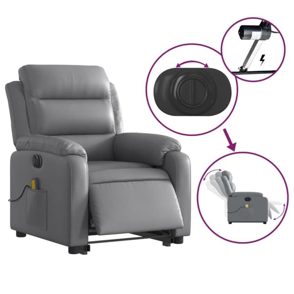 vidaXL Massagefåtölj med uppresningshjälp grå konstläder
