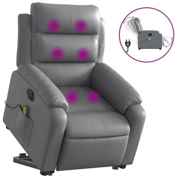 vidaXL Massagefåtölj med uppresningshjälp grå konstläder