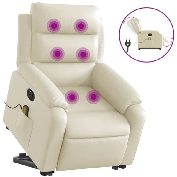 vidaXL Massagefåtölj med uppresningshjälp gräddvit konstläder