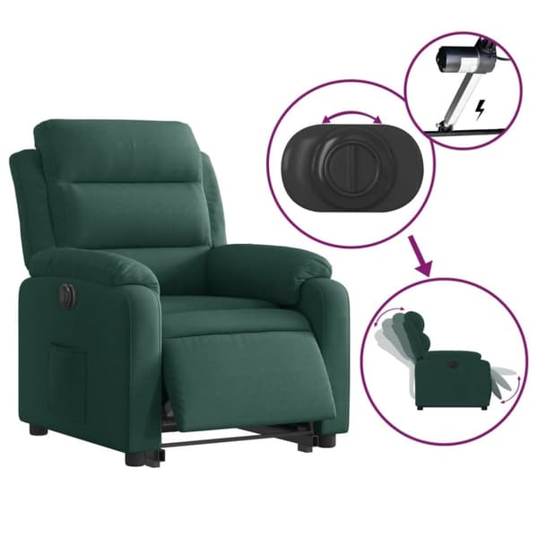 vidaXL Elektrisk reclinerfåtölj med uppresningshjälp mörkgrön sammet