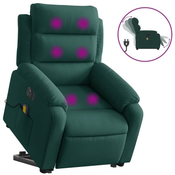 vidaXL massagestol med løftefunktion velour mørkegrøn