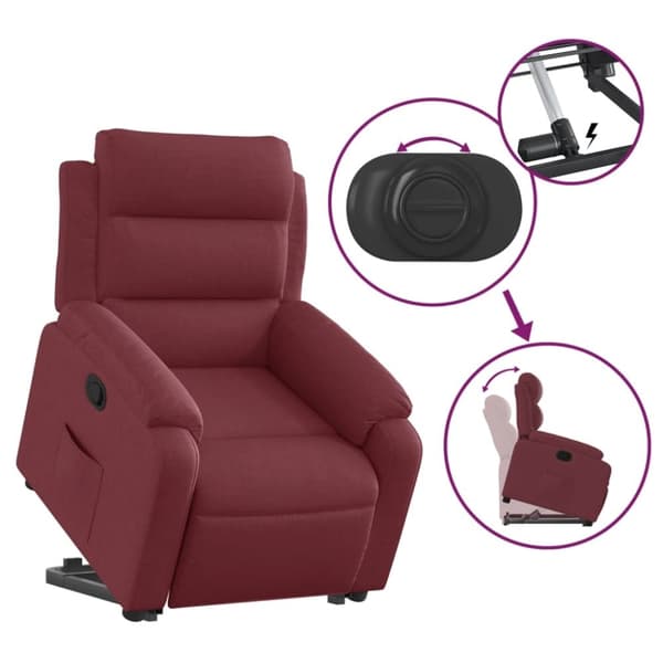 vidaXL Reclinerfåtölj med uppresningshjälp vinröd tyg