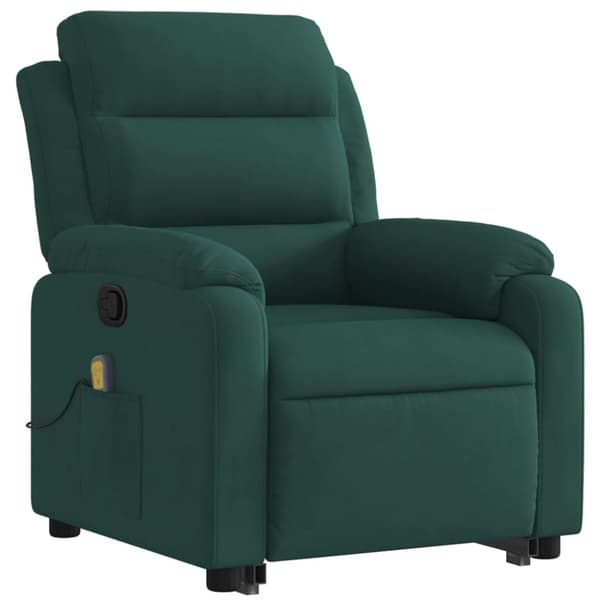 vidaXL Massagefåtölj med uppresningshjälp mörkgrön sammet