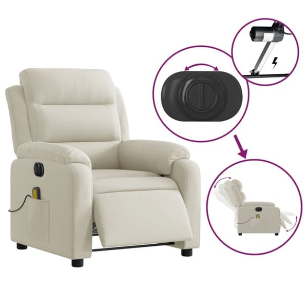 vidaXL Elektrisk massagefåtölj gräddvit sammet
