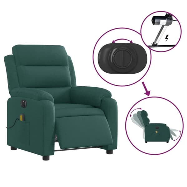 vidaXL Elektrisk massagefåtölj mörkgrön tyg