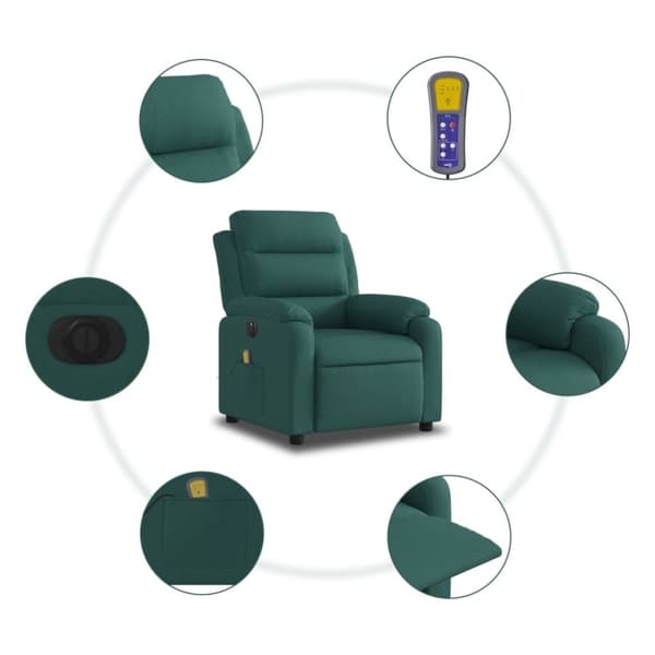 vidaXL Elektrisk massagefåtölj mörkgrön tyg
