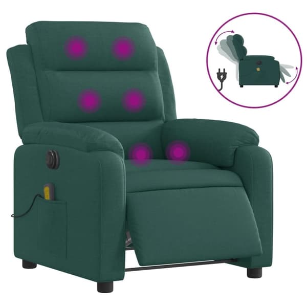 vidaXL Elektrisk massagefåtölj mörkgrön tyg
