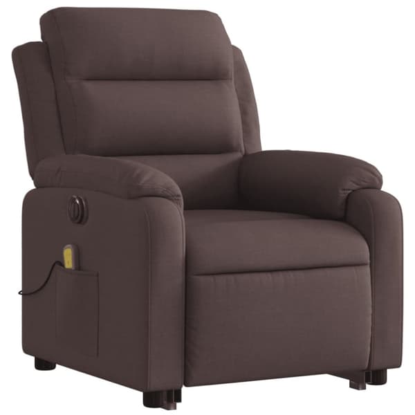 vidaXL Elektrisk massagefåtölj med uppresningshjälp mörkbrun tyg