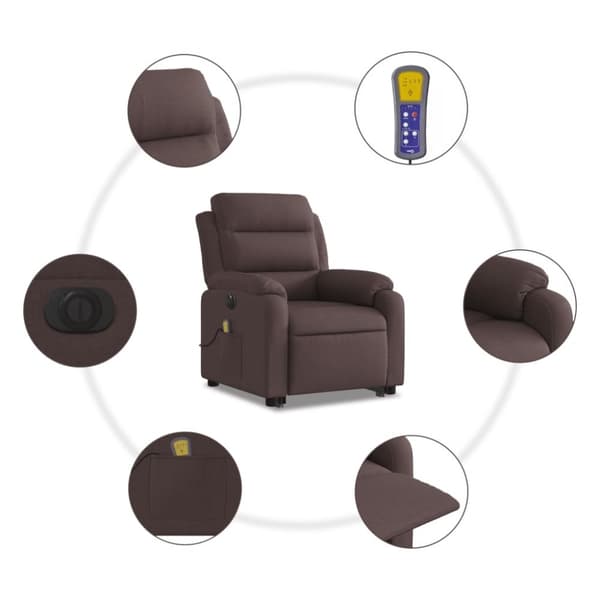 vidaXL Elektrisk massagefåtölj med uppresningshjälp mörkbrun tyg