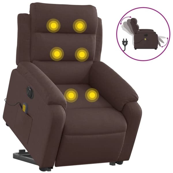 vidaXL Elektrisk massagefåtölj med uppresningshjälp mörkbrun tyg