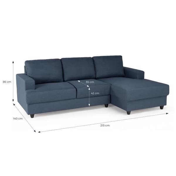 4-sits höger hörnsoffa - Blått tyg - Modernt - L 215 x D 140 H 86 cm - PAUL