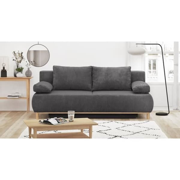 MIKA 3-sits cabriolet bänk - Mörkgrå manchester - Förvaringslåda - L 192 x H 84 x D 93 cm
