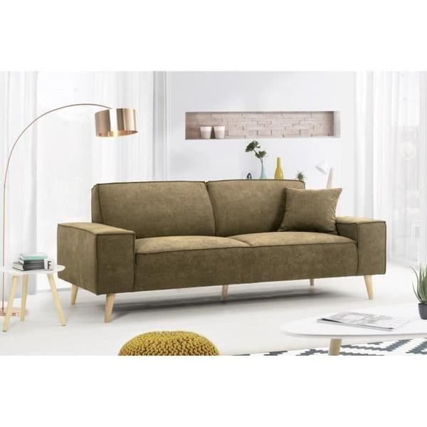 Hexagon - 3-sits rak soffa - Oliv tyg - L 216 x D 90 x H 80 cm - Gustave