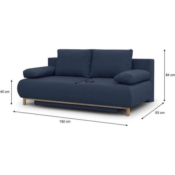 MIKA 3-sits konvertibel bänk - Mörkblått tyg - Förvaringslåda - L 192 x H 84 x D 93 cm