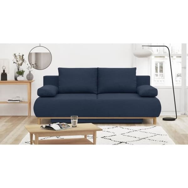 MIKA 3-sits konvertibel bänk - Mörkblått tyg - Förvaringslåda - L 192 x H 84 x D 93 cm