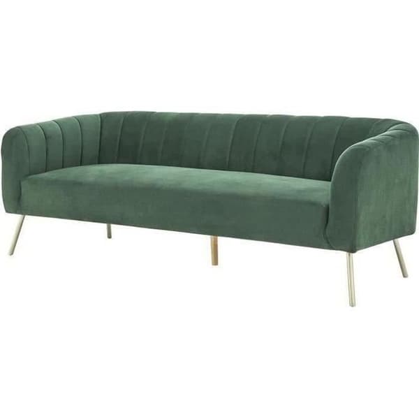 Soffa 3 platser - Grön sammet - L 207 x P 87 x H 77 cm - MATHIS - Massiv trästruktur
